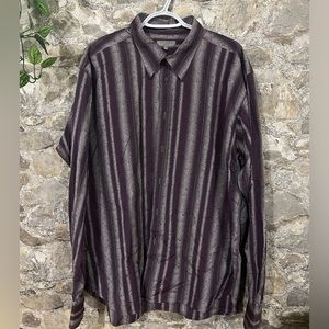 Ted Baker Shirt Size 7 Purple Stripes Embossed floral Button Up Long Sleeve